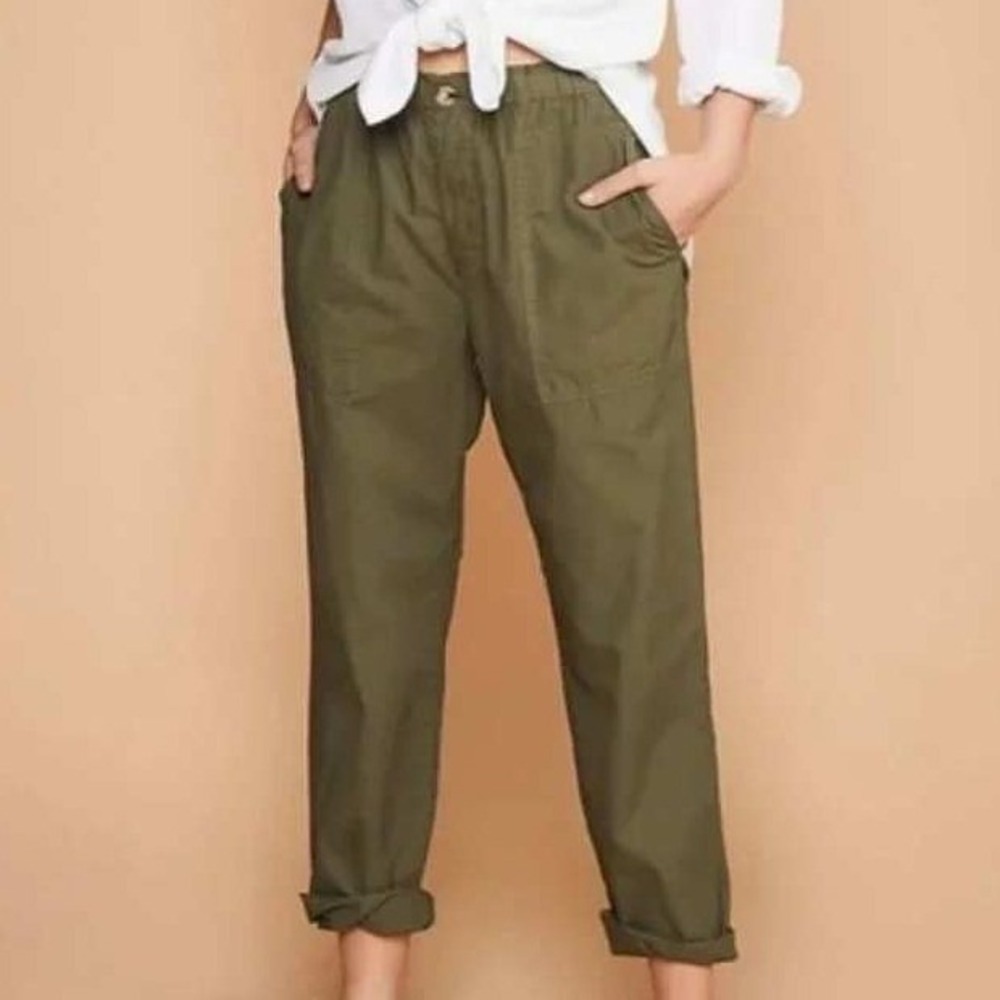 Lou & Grey Poplin Cargo Pants Utility Boho Minimalist Olive Green XS